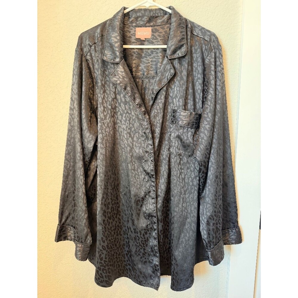 Show Me Your MuMu Black Silky Animal Print Pajama Set Size 2X